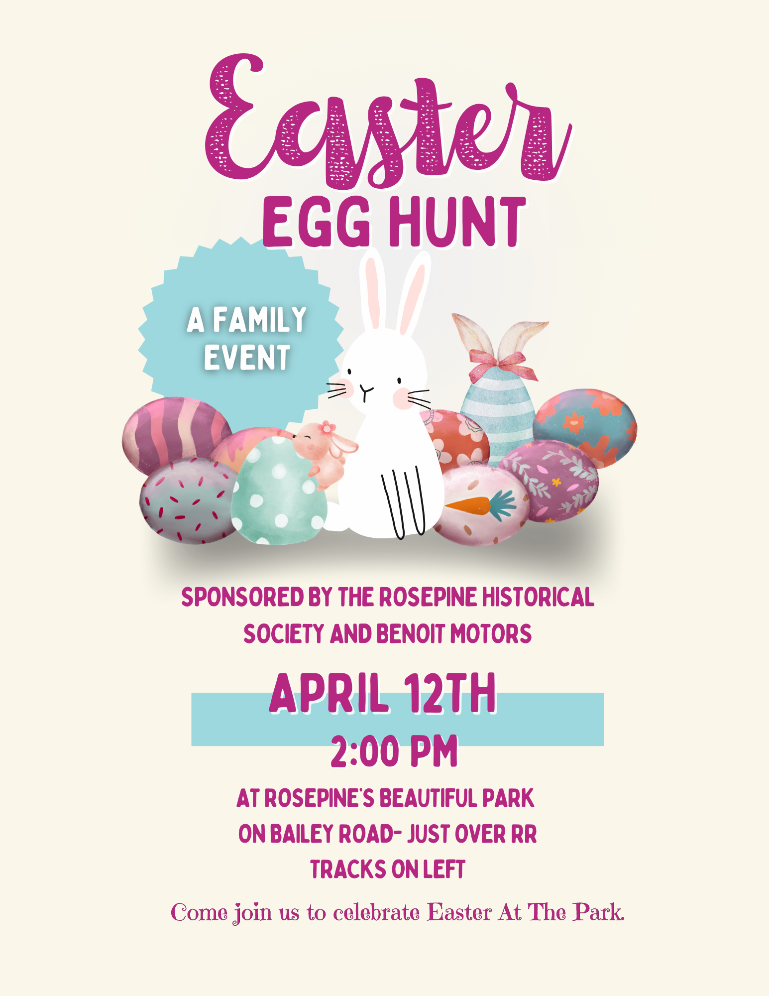 Easter Poster for April 12 Rosepine Evans Park